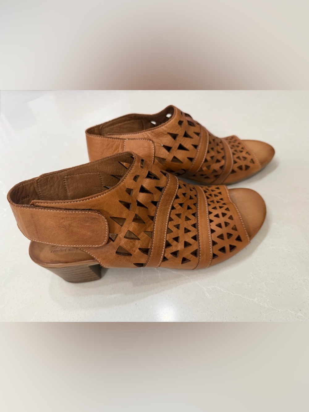 Spring Step Dorotha Tan Cutout Leather Slingback Heel Sandles, 39